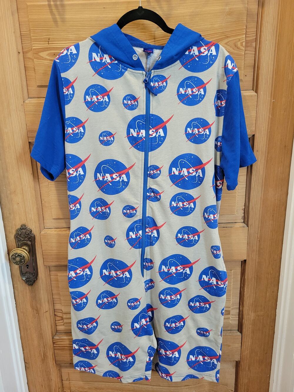 NASA Pajama Romper Medium Spacecore Hooded One Piece Loungewear